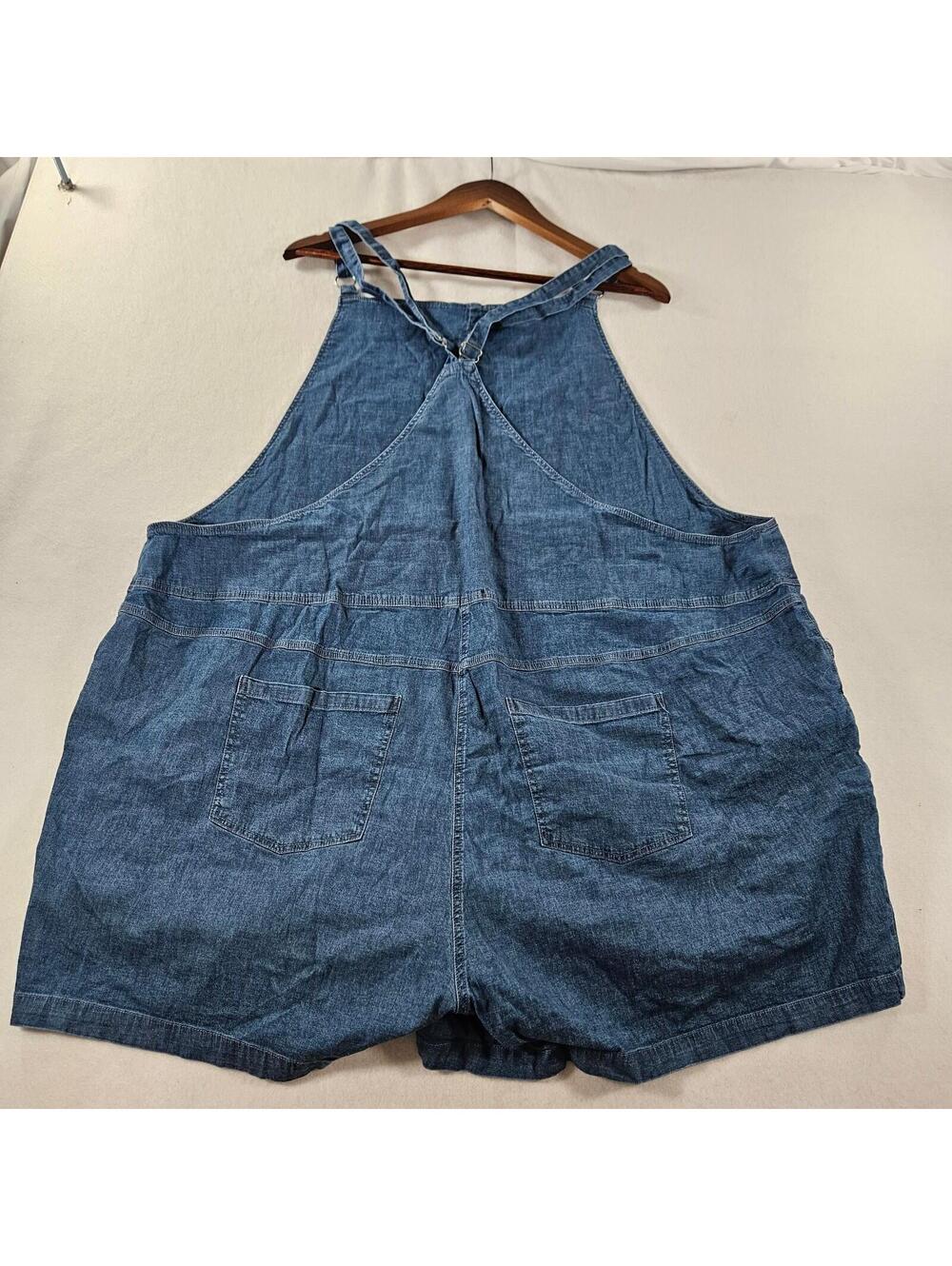 Torrid Denim Overall Shorts Size 4 4X Dark Wash Stretch Shortalls Pockets